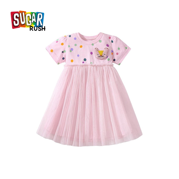 Girls Polka Dots Printed Cotton Fit & Flare Dress