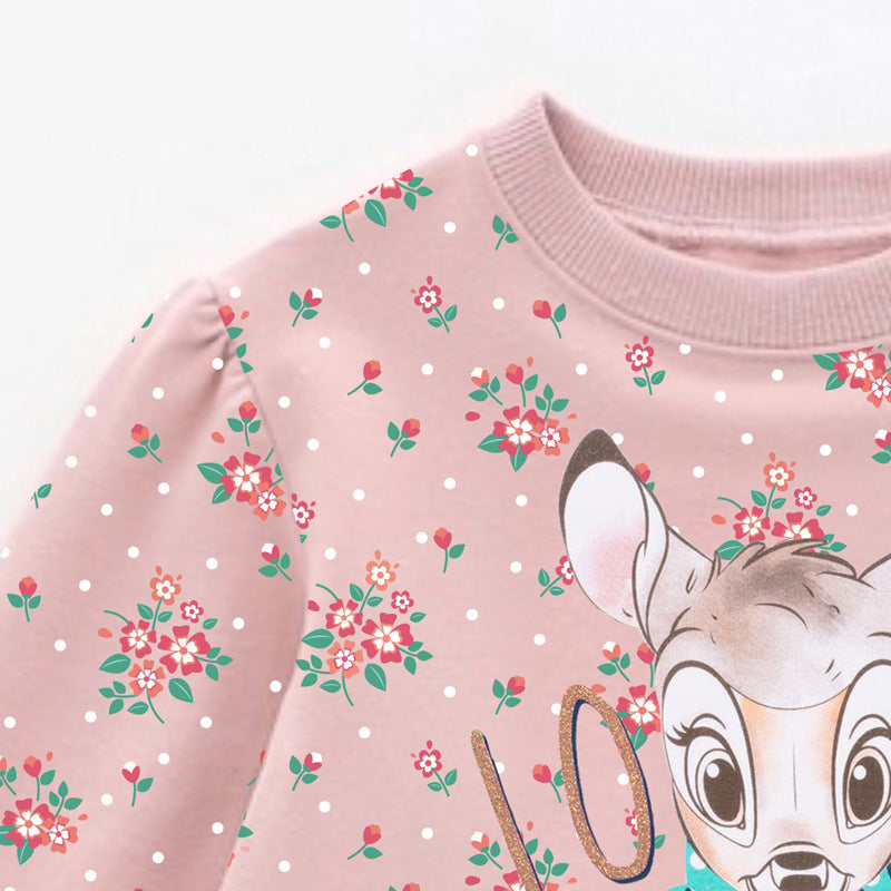Girls Pink Floral Printed A-Line Mini Cotton Dress