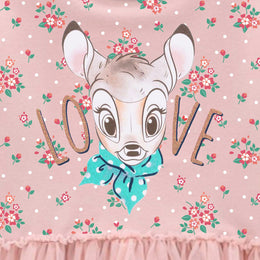 Girls Pink Floral Printed A-Line Mini Cotton Dress