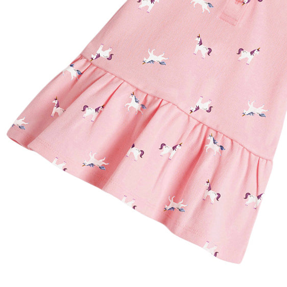 Girls Pink Conversational Printed Cotton A-Line Dress