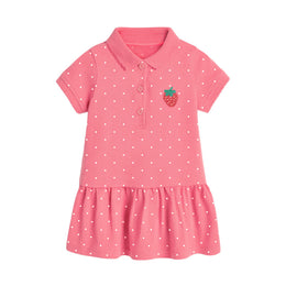 Girls Pink Polka Dot Printed Layered T-shirt Dress