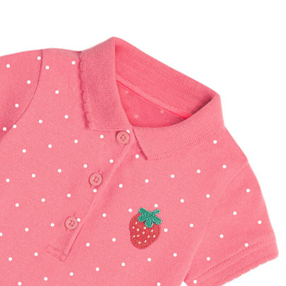 Girls Pink Polka Dot Printed Layered T-shirt Dress