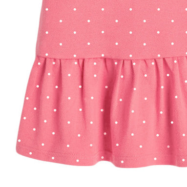 Girls Pink Polka Dot Printed Layered T-shirt Dress