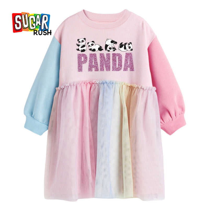 Girls Pink Typography Printed Drop Shoulder Cotton Fit and Flare Dress