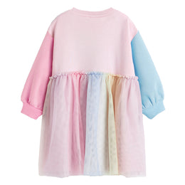 Girls Pink Typography Printed Drop Shoulder Cotton Fit and Flare Dress