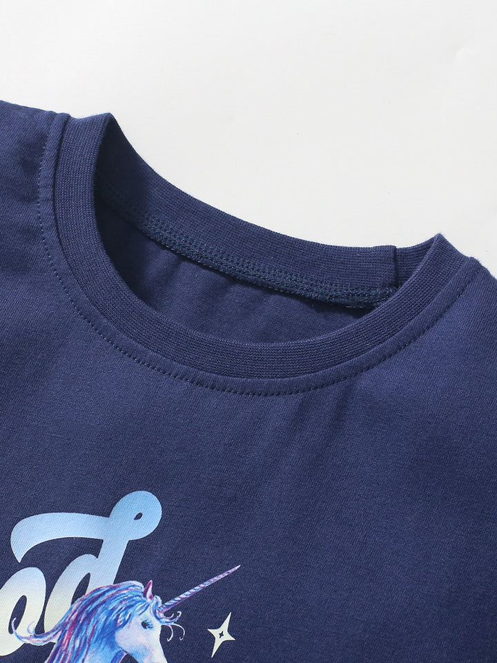 Girls Typography Printed Cotton T-Shirt