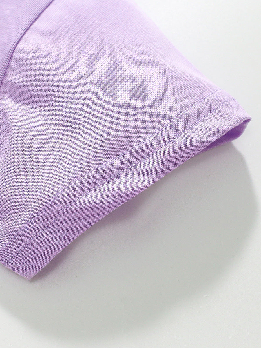 Girls Purple Typography Printed Cotton T-shirt