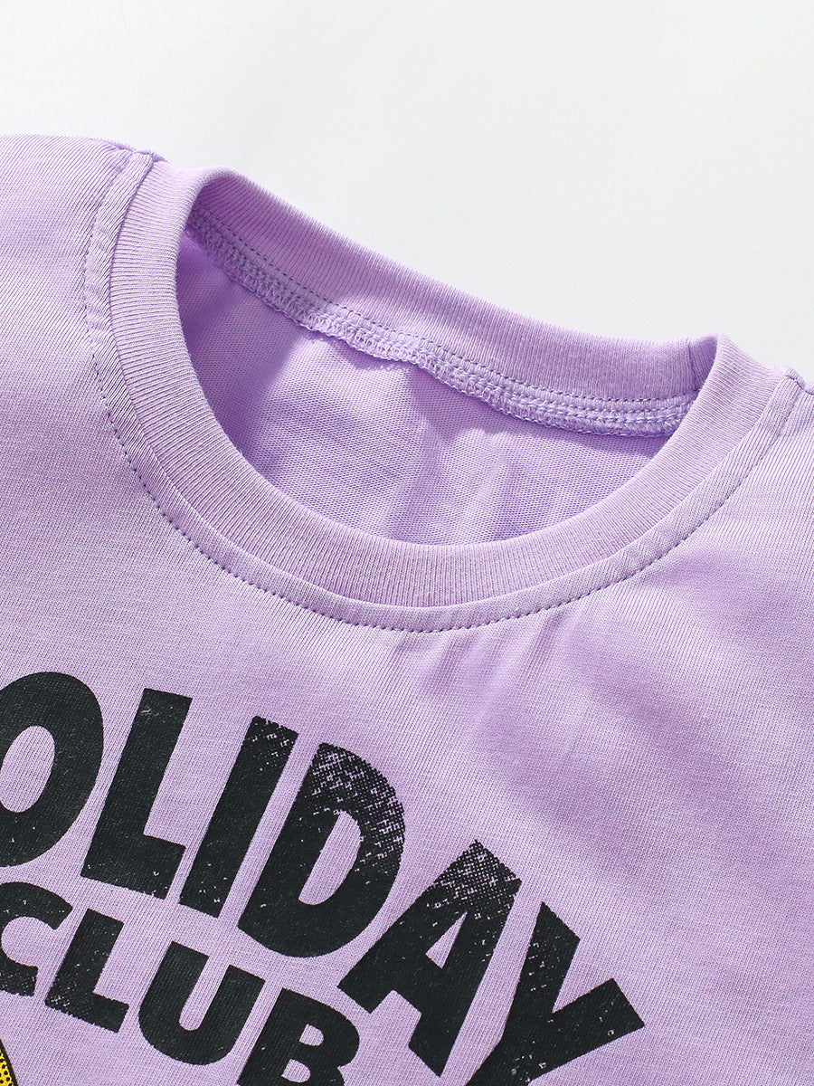 Girls Purple Typography Printed Cotton T-shirt