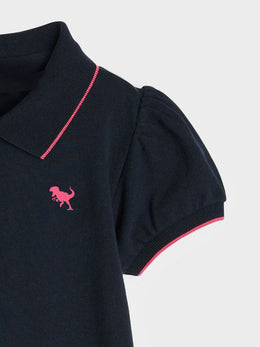 Girls Puff Sleeves Tiered Detail Drop-Waist Cotton A-Line Dress