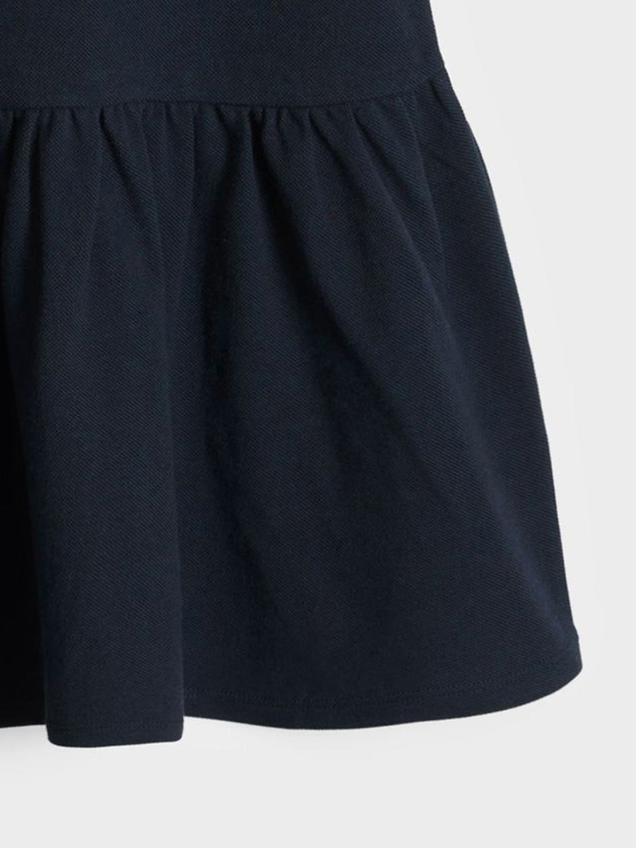 Girls Puff Sleeves Tiered Detail Drop-Waist Cotton A-Line Dress