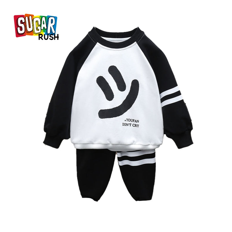 Boys Black & White Printed Pure Cotton T-shirt with Pyjamas