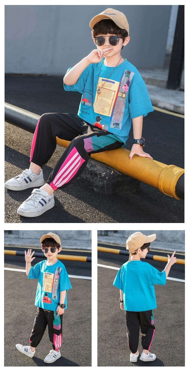 Boys Blue & Pink Graphic Printed Pure Cotton T-shirt with Pyjamas
