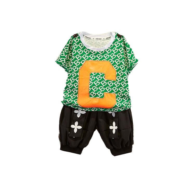 Boys Green & Black Printed Pure Cotton T-shirt with Trousers