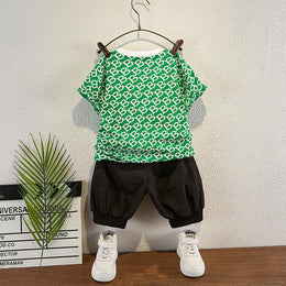 Boys Green & Black Printed Pure Cotton T-shirt with Trousers