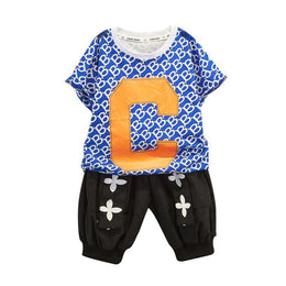 Boys Blue & Black Geometric Printed Pure Cotton T-shirt with Trousers