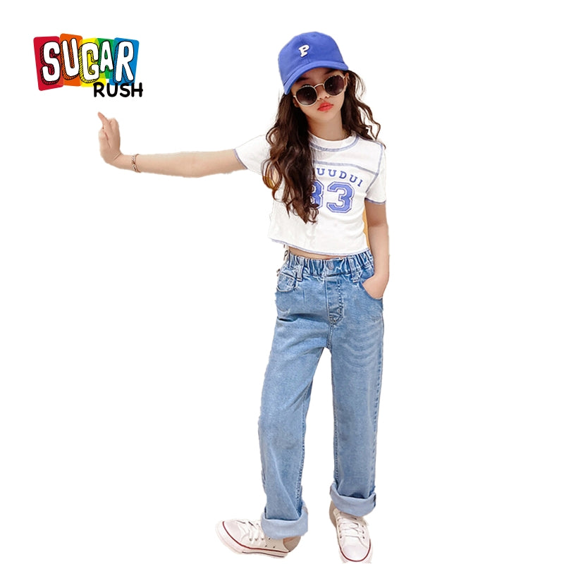 Girls Printed Round Neck Top With Trouser