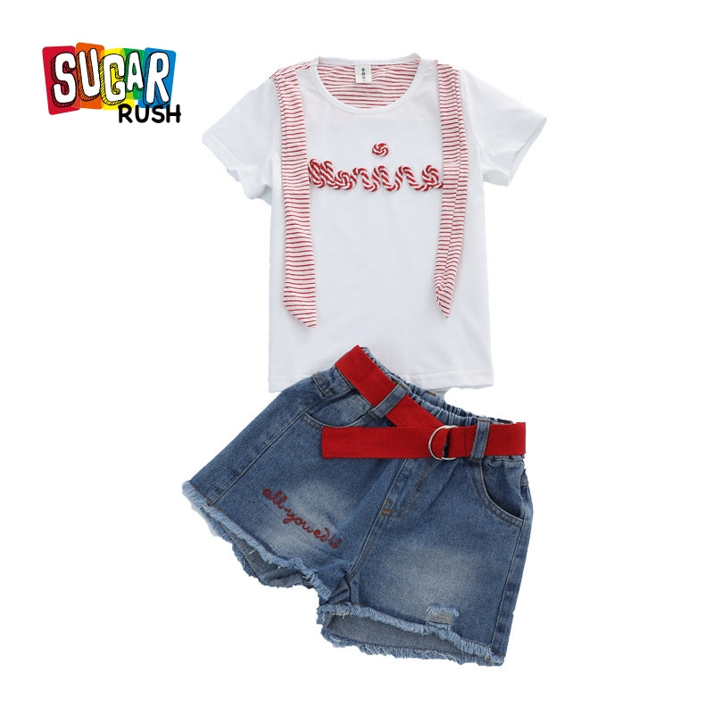 Girls Typography Printed T-shirt with Shorts