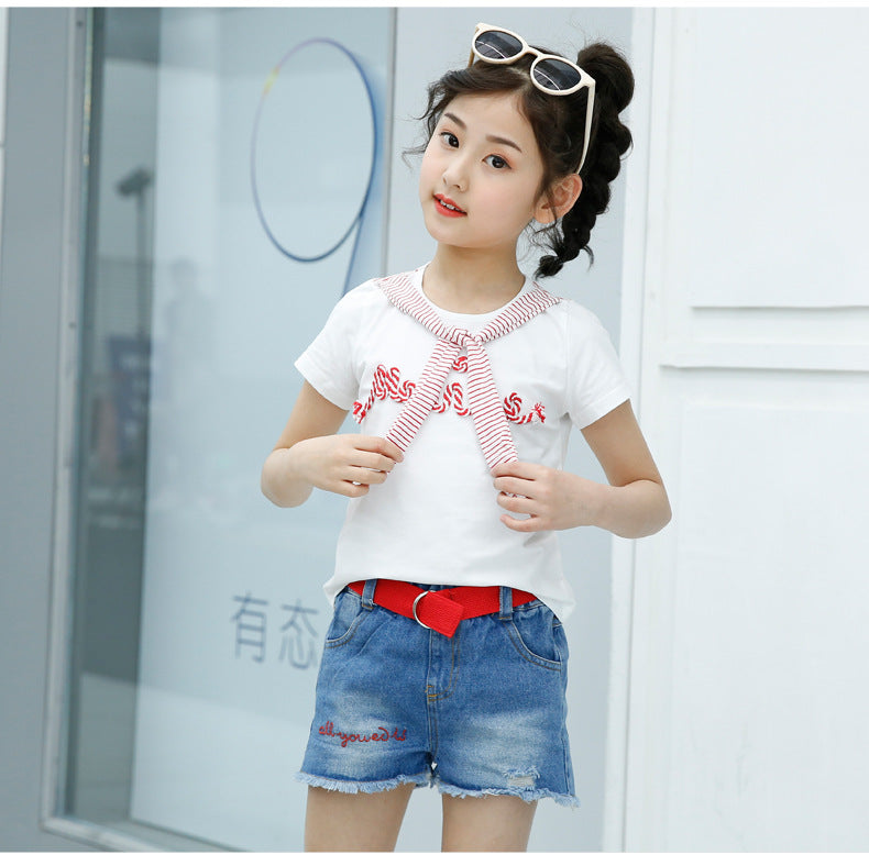 Girls Typography Printed T-shirt with Shorts