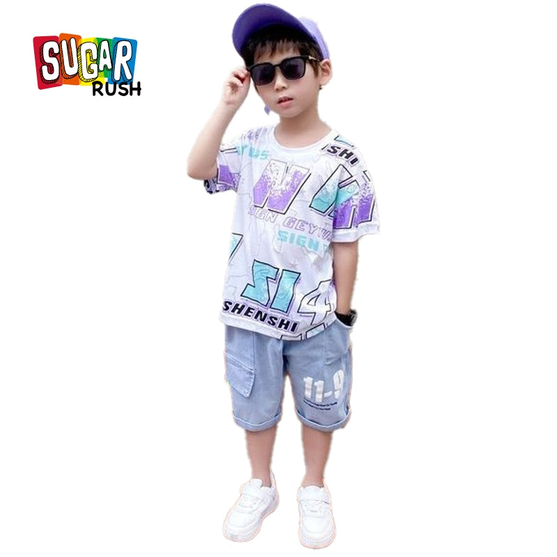 Boys Typography Printed T-Shirt with Shorts