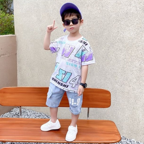 Boys Typography Printed T-Shirt with Shorts
