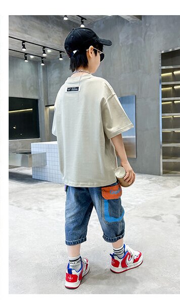 Boys Beige Printed T-shirt with Shorts