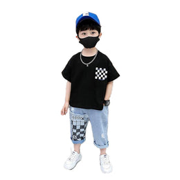 Boys Checked Round Neck T-shirt With Short