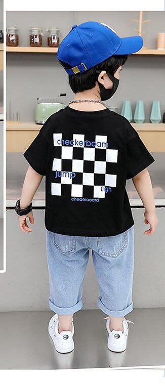 Boys Checked Round Neck T-shirt With Short