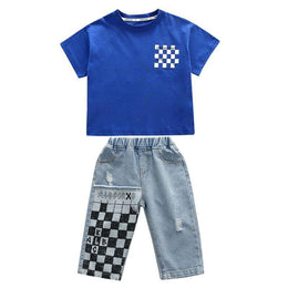 Boys Blue Printed T-shirt with Trousers