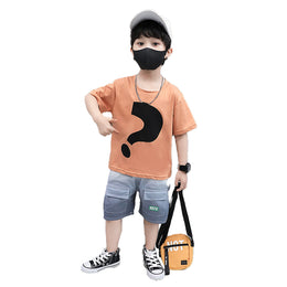 Boys Orange Round Neck Printed T-shirt with Shorts