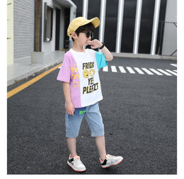 Boys Blue Round Neck Printed T-shirt with Shorts