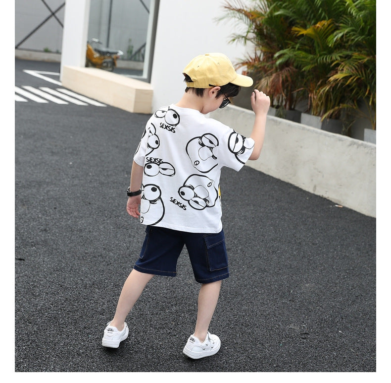 Boys Printed Round Neck T-shirt With Short