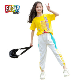 Girls Printed Round Neck Top With Pyjama