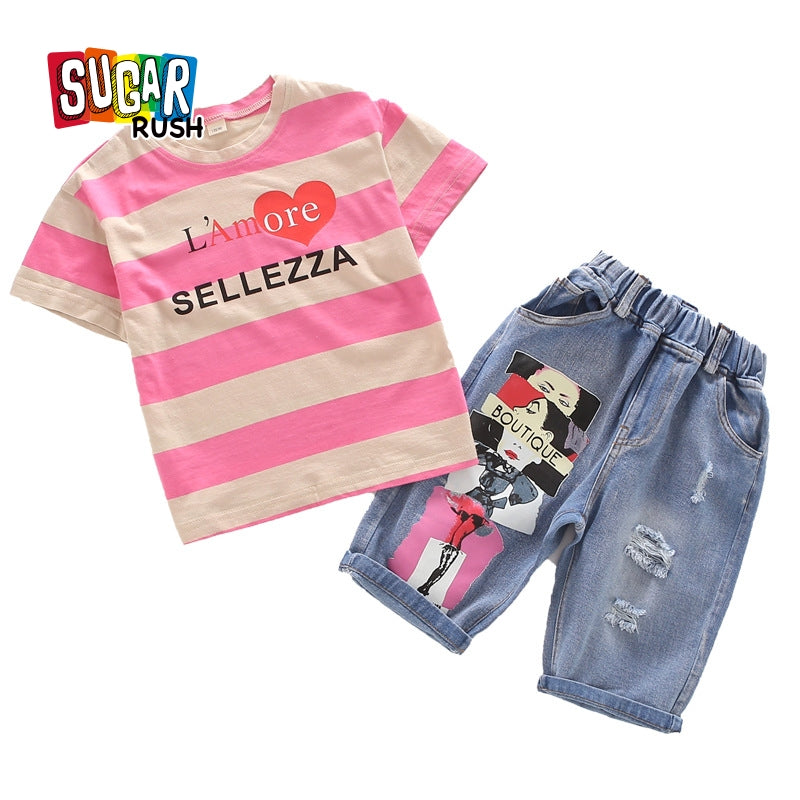 Girls Striped T-shirt With Short