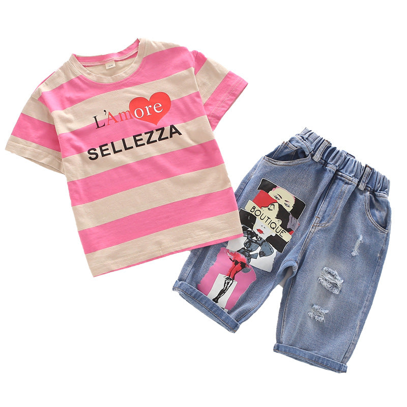 Girls Striped T-shirt With Short