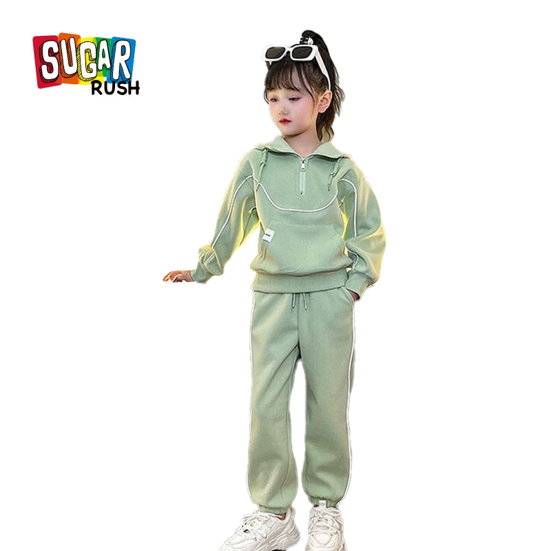Girls Long Sleeves Hooded T-shirt With Trousers