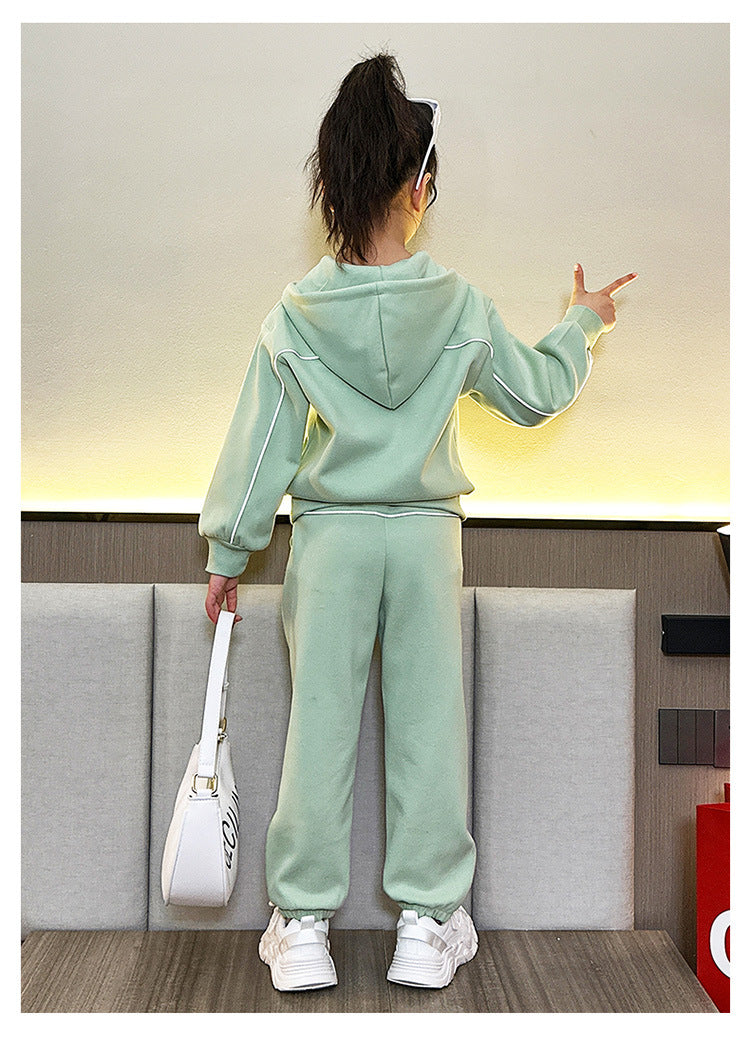 Girls Long Sleeves Hooded T-shirt With Trousers
