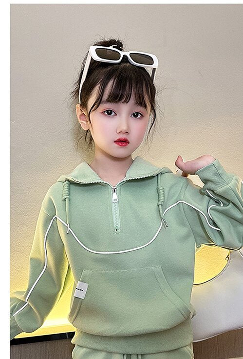 Girls Long Sleeves Hooded T-shirt With Trousers