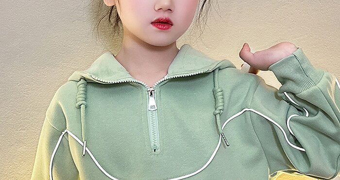 Girls Long Sleeves Hooded T-shirt With Trousers