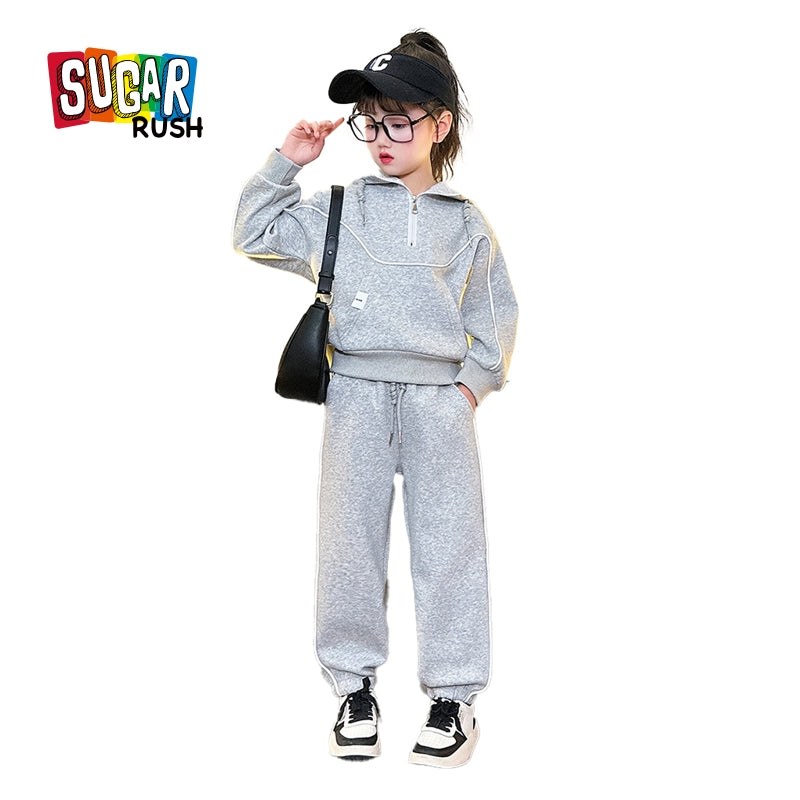 Girls Grey Hooded T-shirt with Trousers
