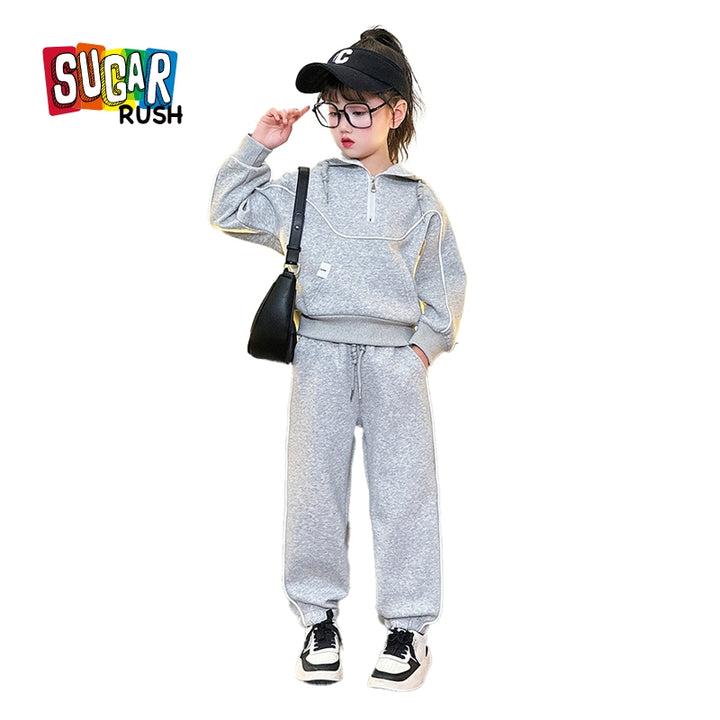 Girls Grey Hooded T-shirt with Trousers