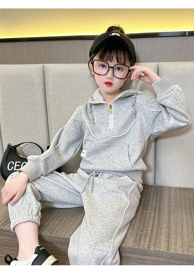 Girls Grey Hooded T-shirt with Trousers