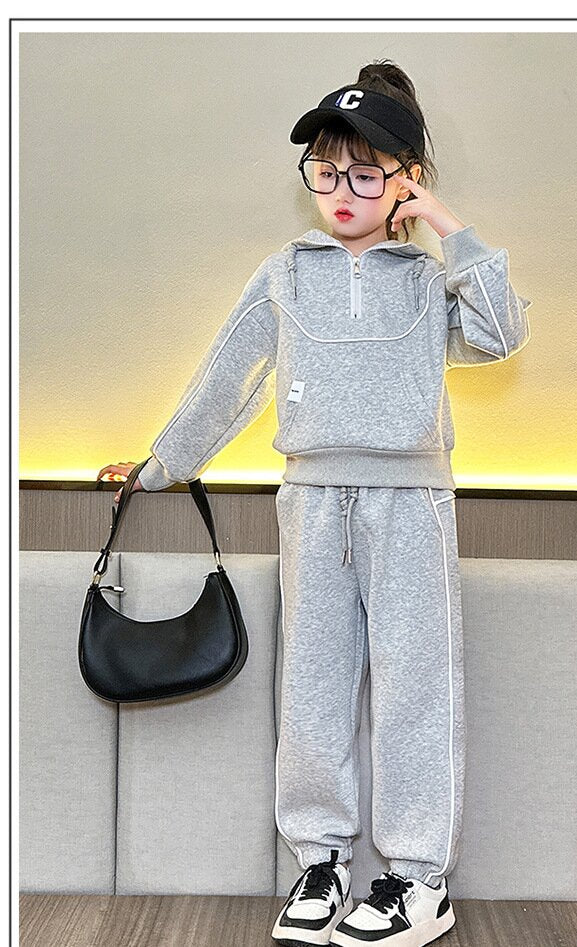 Girls Grey Hooded T-shirt with Trousers