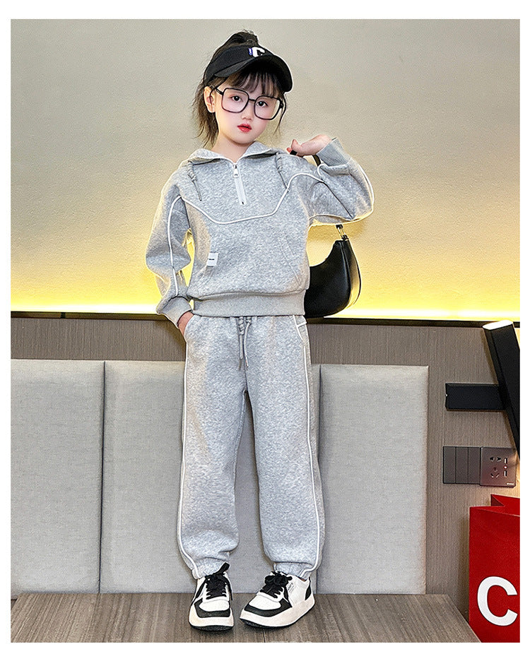 Girls Grey Hooded T-shirt with Trousers