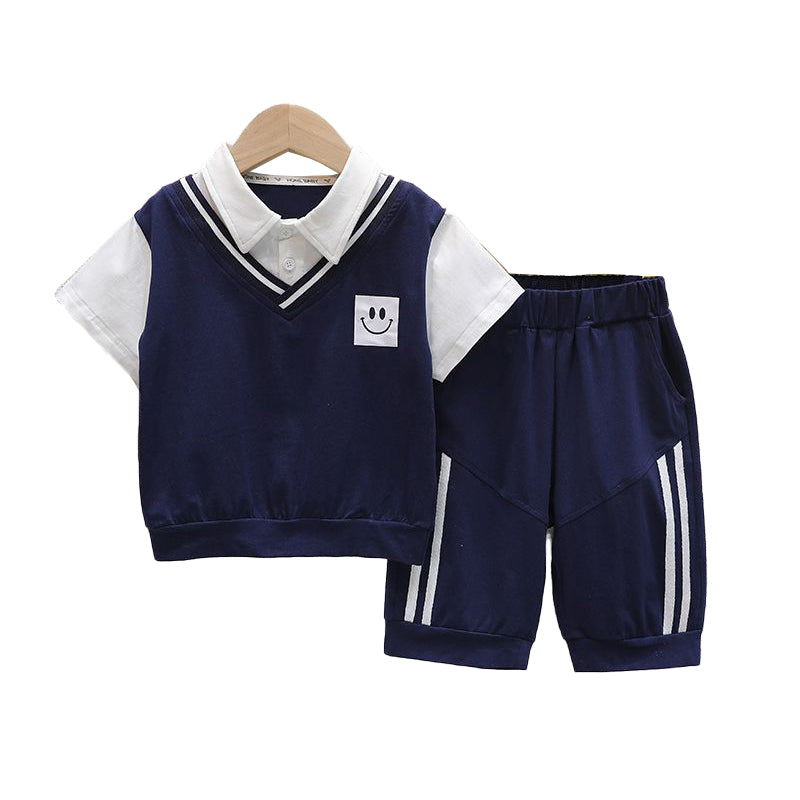 Boys Shirt Collar Short Sleeves T-shirt With Shorts