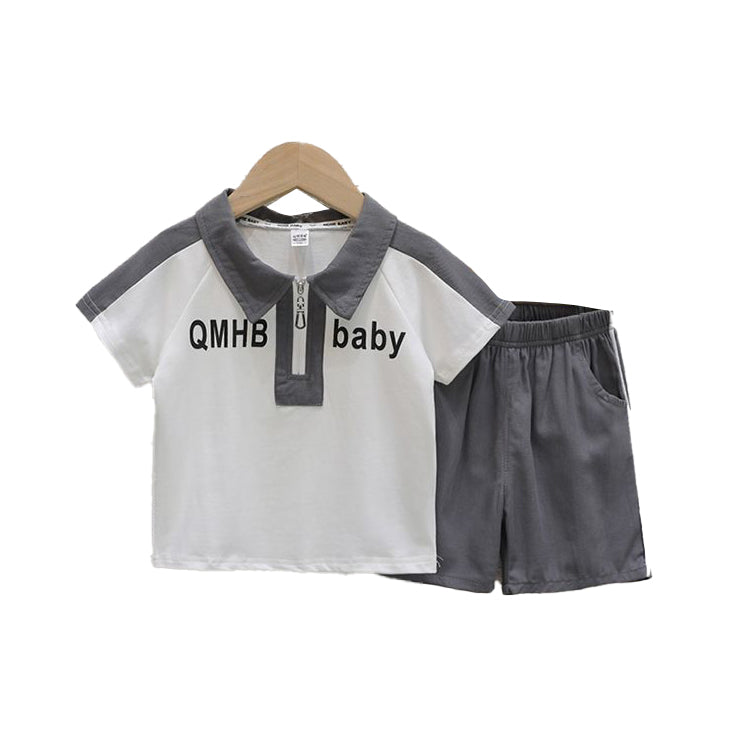 Boys Polo Collar Short Sleeves Colourblocked T-shirt with Shorts