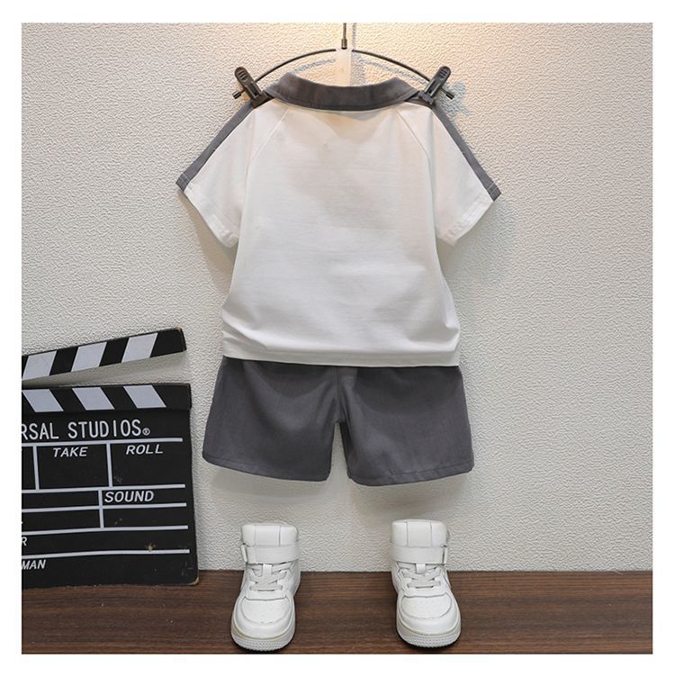 Boys Polo Collar Short Sleeves Colourblocked T-shirt with Shorts