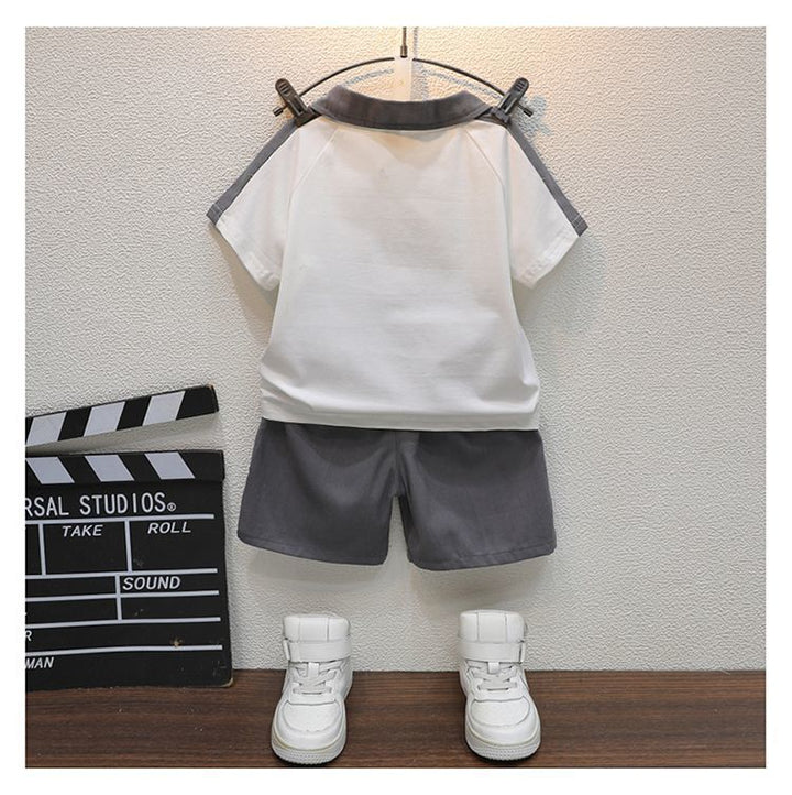 Boys Polo Collar Short Sleeves Colourblocked T-shirt with Shorts