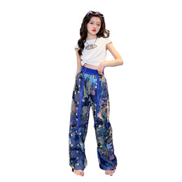 Girls Round Neck Short Sleeves Printed T-shirt with Pyjama