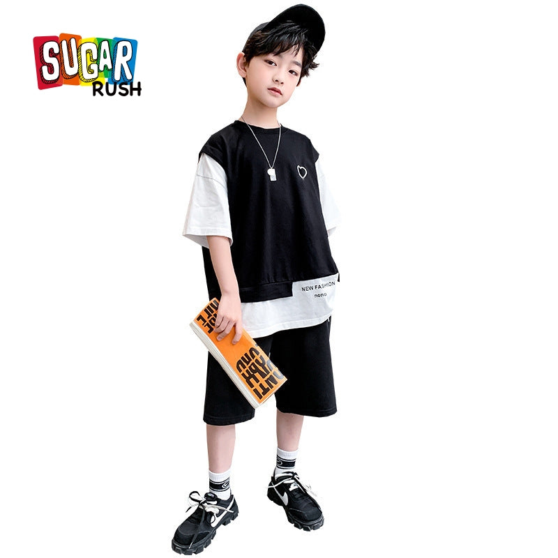 Boys Round Neck Short Sleeves T-shirt With Shorts