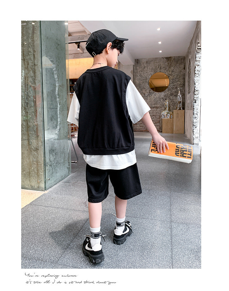 Boys Round Neck Short Sleeves T-shirt With Shorts